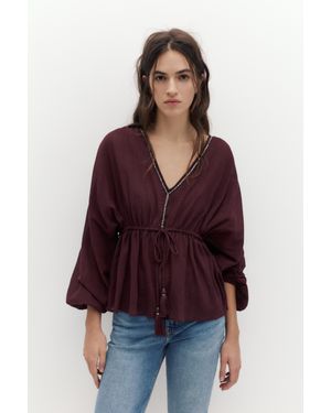 Pull&Bear Bordeaux Blouse Met Kralen - Meerkleurig