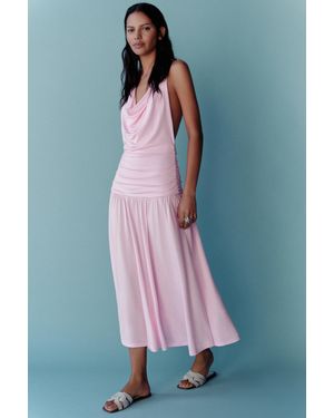 Pull&Bear Midi-Jurk Met Knoopdetail Op De Rug - Blauw