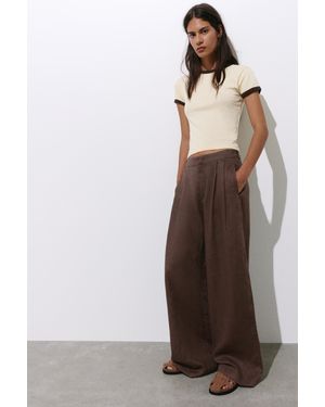 Pull&Bear Pantaloni Wide Leg 100% Lino - Marrone