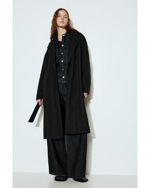 Pull&Bear Lange Wollen Jas Met Ceintuur - Zwart