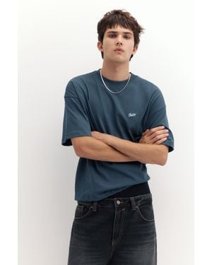Pull&Bear T-Shirt Boxy Logo Stwd - Bleu
