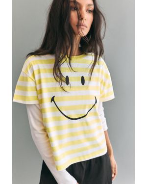 Pull&Bear Gestreept Smiley T-Shirt - Metallic
