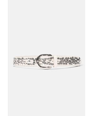 Pull&Bear Riem Met Leereffect En Studs - Wit