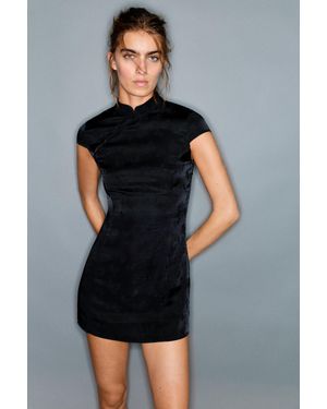 Pull&Bear Korte Jurk Met Kraag Met Bandje En Houtje-Touwtjeknopen - Zwart