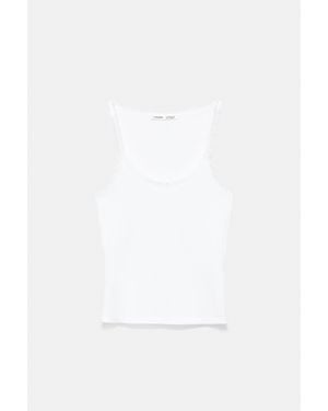Pull&Bear Canotta Con Pizzo - Bianco