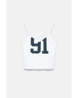 Pull&Bear Top À Bretelles Motif Numéro - Blanc