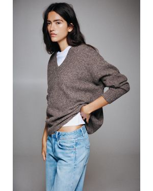 Pull&Bear Maglia Boxy Con Scollo A V - Grigio