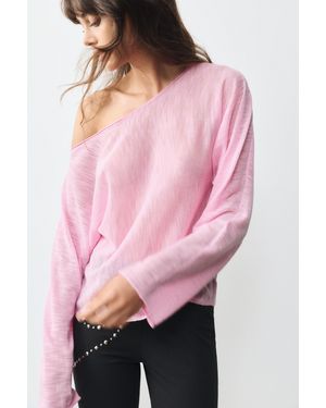 Pull&Bear Asymmetrisch Fijngebreid T-Shirt - Roze