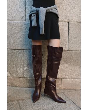 Pull&Bear Hoge Laarzen Met Hak En Studs - Bruin