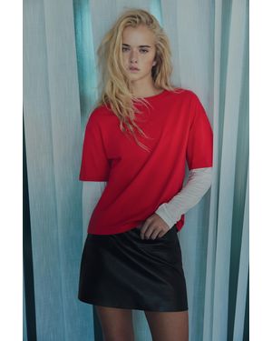 Pull&Bear Maglietta Rossa A Doppia Manica - Rosso
