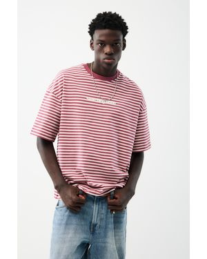 Pull&Bear Maglietta A Righe Con Scritta - Rosso