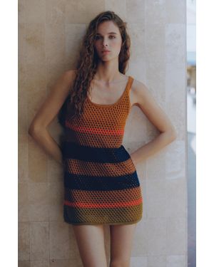 Pull&Bear Vestito Corto Crochet A Righe - Blu