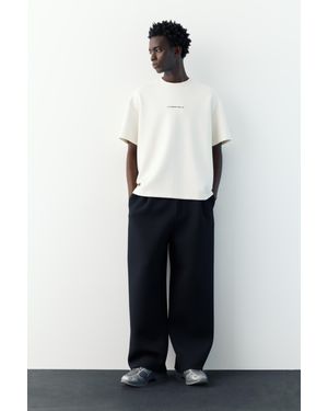 Pull&Bear Felpa A Maniche Corte Con Testo - Bianco