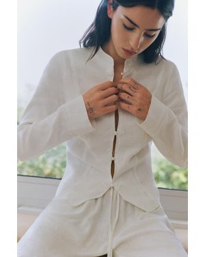 Pull&Bear 100% Linnen Jas Met Houtje-Touwtjesluiting - Grijs