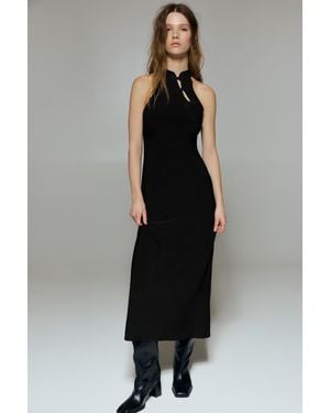 Pull&Bear Robe Midi À Encolure Américaine Et Brandebourgs - Noir