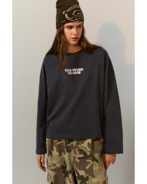 Pull&Bear Maglietta Con Scritta Metallizzata - Nero