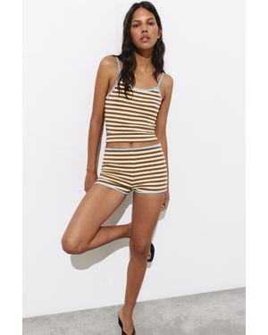 Pull&Bear Gestreepte Rib Short - Wit