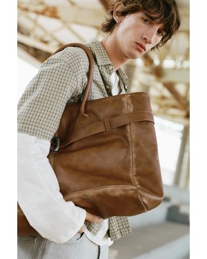 Pull&Bear Borsa Shopper Effetto Vissuto Con Fibbia - Marrone