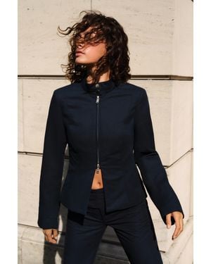 Pull&Bear Veste Ajustée À Col Montant - Bleu