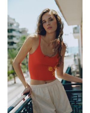 Pull&Bear Top Arancione Con Stampa Sole - Rosso