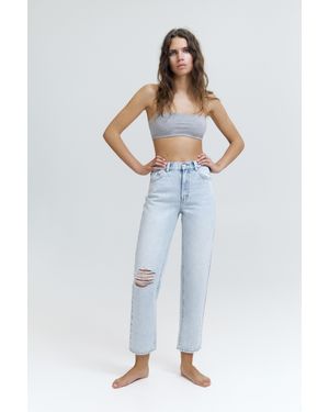 Pull&Bear Mom Fit Jeans Met Scheuren - Blauw
