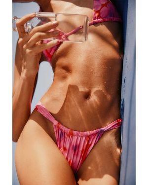 Pull&Bear Bas De Bikini Froncé À Fleurs - Rouge