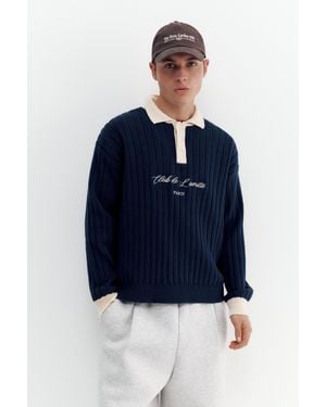 Pull&Bear Maglione Con Collo A Polo - Blu
