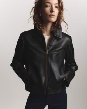 Quince Cropped Zip-Front Jacket, Leather - Black