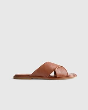 Quince Italian Leather Crossover Slide - Brown