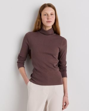 Quince Micro-Rib Turtleneck, Organic Cotton - Brown