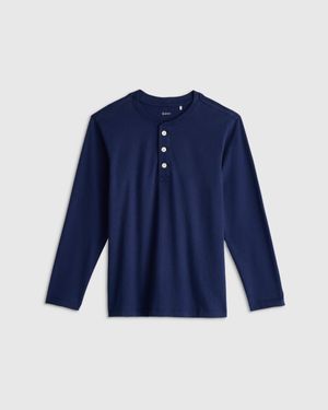 Quince Long Sleeve Henley Tee, Organic Cotton - Blue