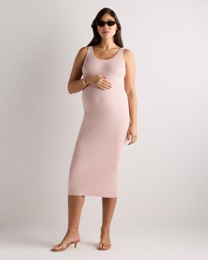Quince Lightweight Cotton Cashmere Maternity Fitted Midi Dress - Pink