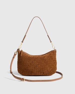 Quince Suede Handwoven Mini Shoulder Bag, Suede Leather - Brown