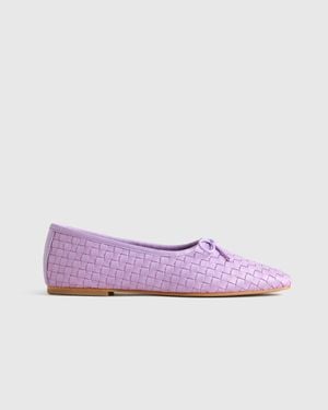 Quince Italian Leather Handwoven Square Toe Ballet Flat - Purple