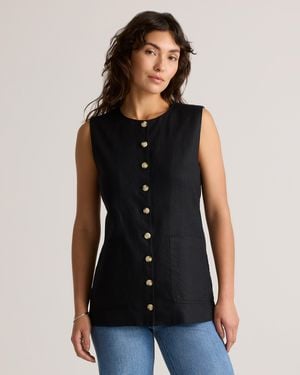 Quince 100% European Linen Longline Vest - Black