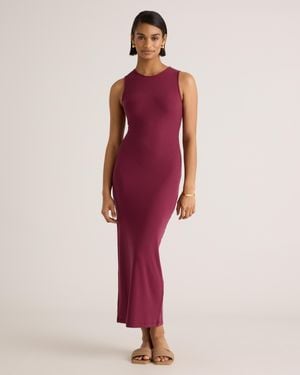 Quince Tencel Rib Knit Tank Top Midi Dress - Red