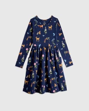 Quince Long Sleeve Fit And Flare Pocket Dress, Organic Cotton - Blue