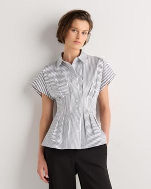 Quince Stretch Twill Pleated Short Sleeve Shirt, Cotton - White