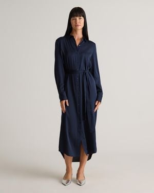 Quince Washable Stretch Silk Maxi Shirt Dress - Blue