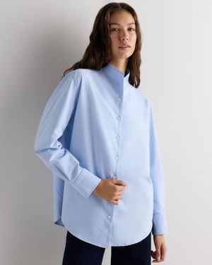 Quince Oxford Stand Collar Shirt, Organic Cotton - Blue