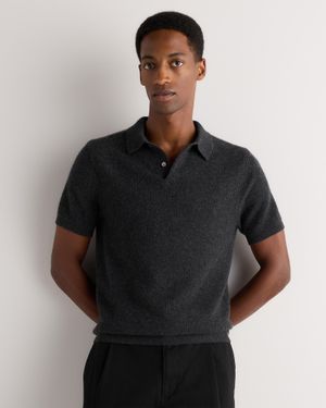 Quince Mongolian Cashmere Waffle Short Sleeve Polo Sweater - Black