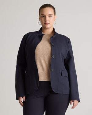 Quince Ultra-Stretch Ponte Stand Collar Blazer, Rayon - Blue