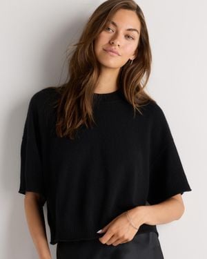 Quince Mongolian Cashmere Cropped Oversized Tee - Black