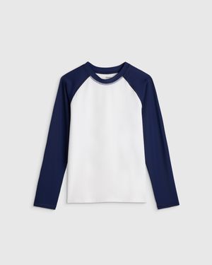 Quince Long Sleeve Raglan Rash Guard, Recycled Nylon/Polyester/Spandex - Blue