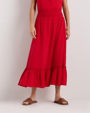 Quince Gauze Smocked Maxi Skirt, Organic Cotton - Red