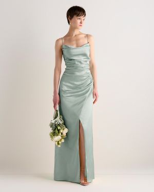 Quince Juliette Stretch Satin Dress, Recycled Polyester - Green