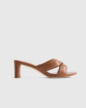 Quince Italian Leather Twist Mid Heel Mule - Brown