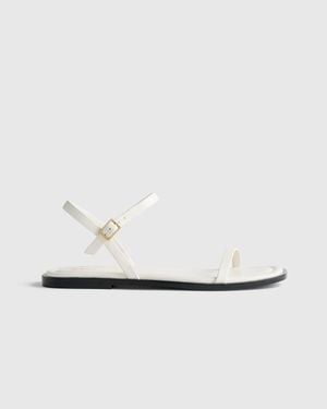 Quince Italian Leather Ankle Strap Flat Sandal - White