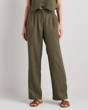 Quince 100% European Linen Pleated Trouser - Green