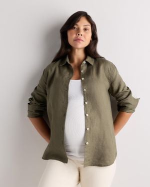 Quince 100% European Linen Maternity Long Sleeve Shirt - Green